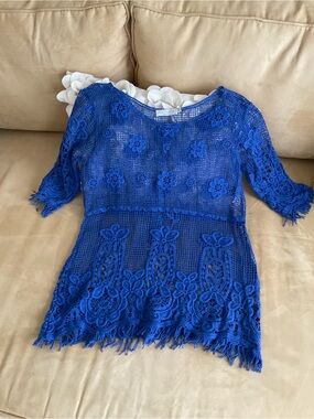 Solitaire cover up/topBoho Crochet Lace Tunic - Royal Blue